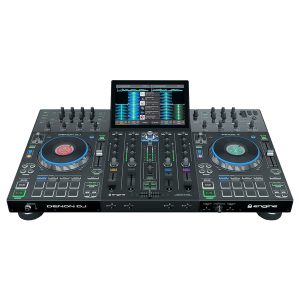 Jog wheel RGB trên Denon DJ Prime 4+ tích hợp hiệu ứng ánh sáng sinh động, cho phép tùy chỉnh logo cá nhân, tạo điểm nhấn chuyên nghiệp và tăng trải nghiệm biểu diễn độc đáo.
