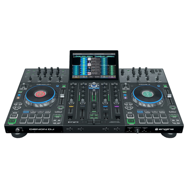 Jog wheel RGB trên Denon DJ Prime 4+ tích hợp hiệu ứng ánh sáng sinh động, cho phép tùy chỉnh logo cá nhân, tạo điểm nhấn chuyên nghiệp và tăng trải nghiệm biểu diễn độc đáo.